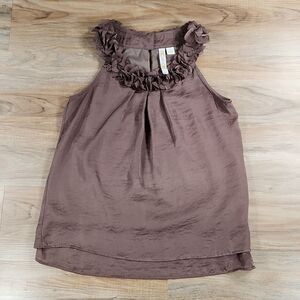 🔹️Anthropologie Adiva Brown Ruffled Rosette Neck Sleeveless Top Small
